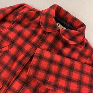 Vintage L.L. Bean Jacket Mens 44 Red Black Wool Buffalo Check Hunting Coat USA